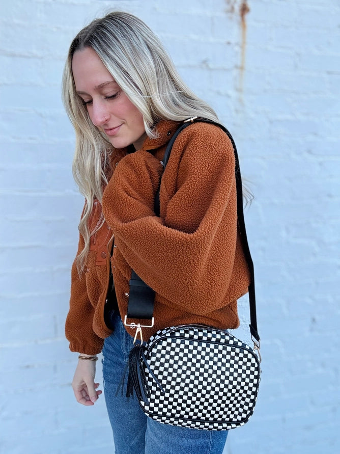 Checkered Woven Crossbody