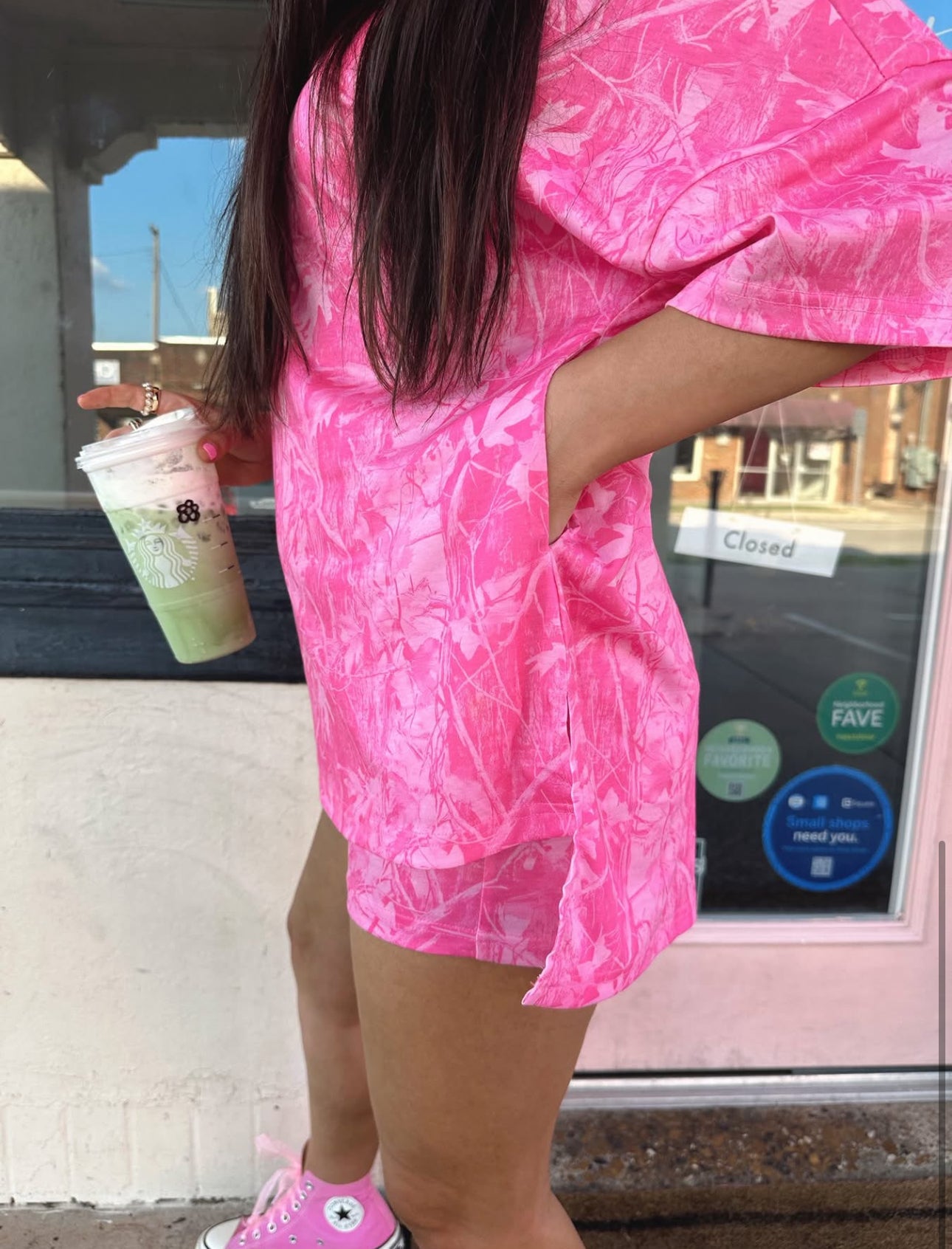 Pink Camo Oversized Shirt + Biker Short Set
