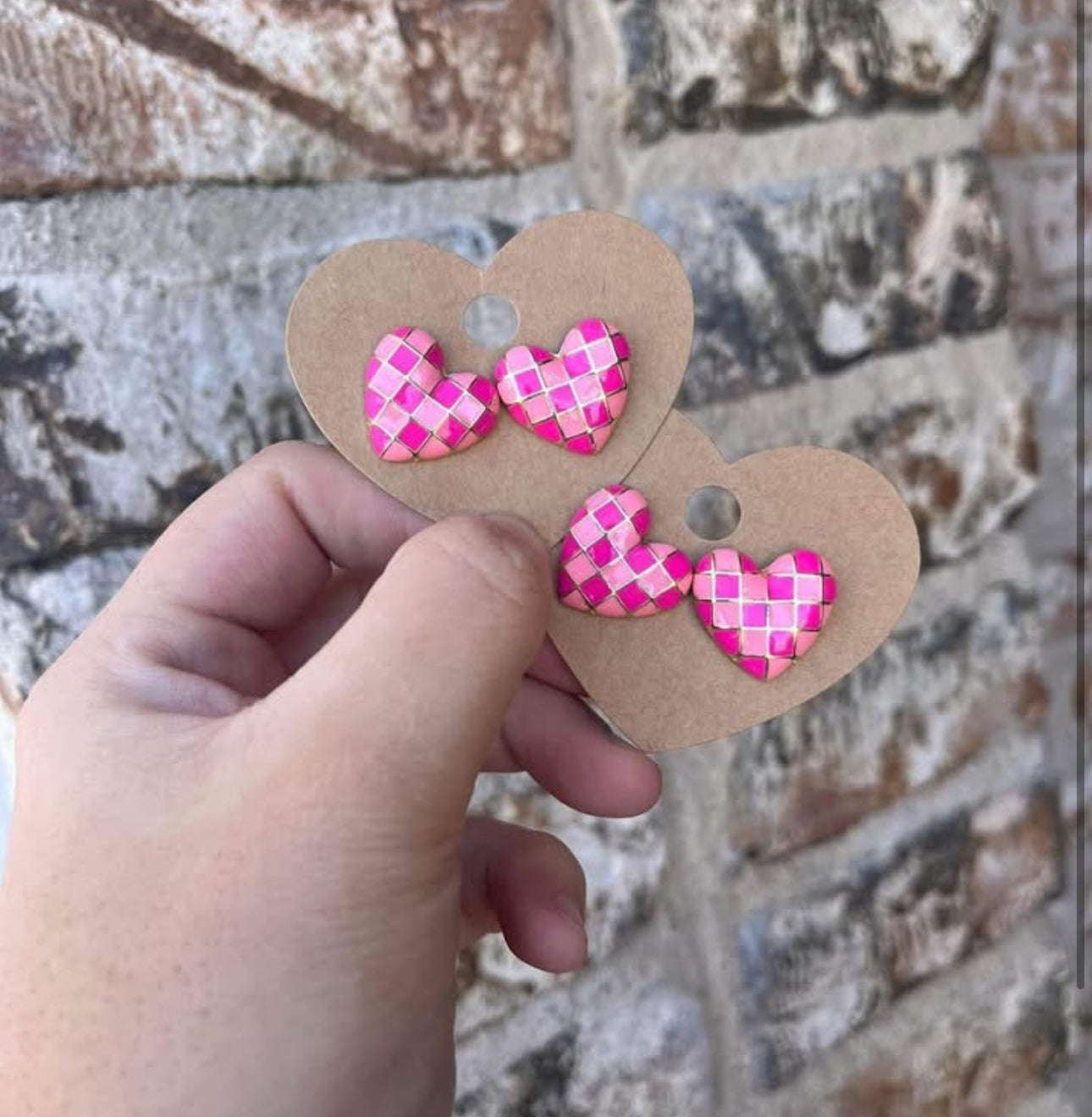 Pink Checkered Earrings