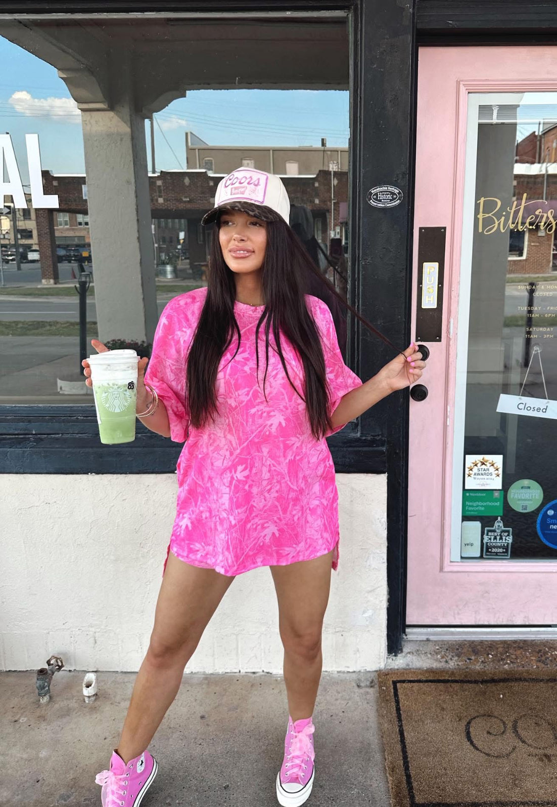 Pink Camo Oversized Shirt + Biker Short Set