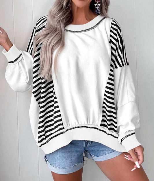 White Stripe Oversized Sweatshirt