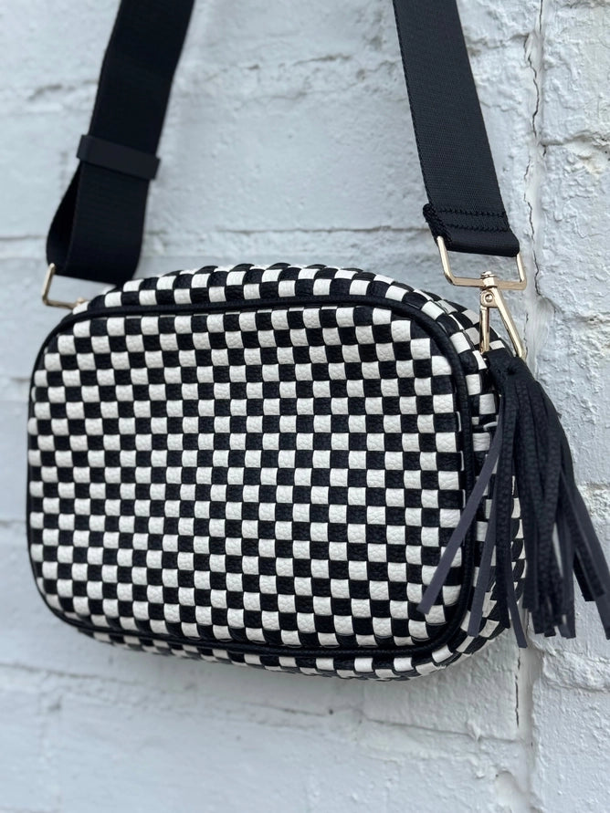 Checkered Woven Crossbody