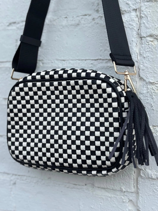 Checkered Woven Crossbody