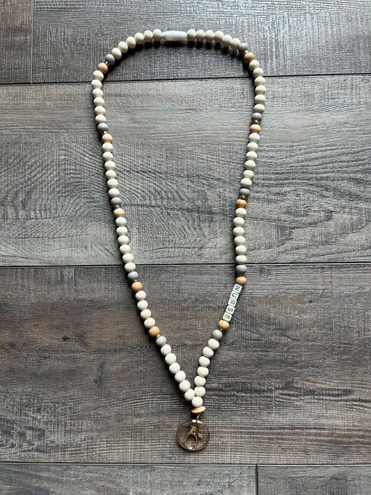 Nurse Grey and Wood Beaded Lanyard with Breakaway Clasp